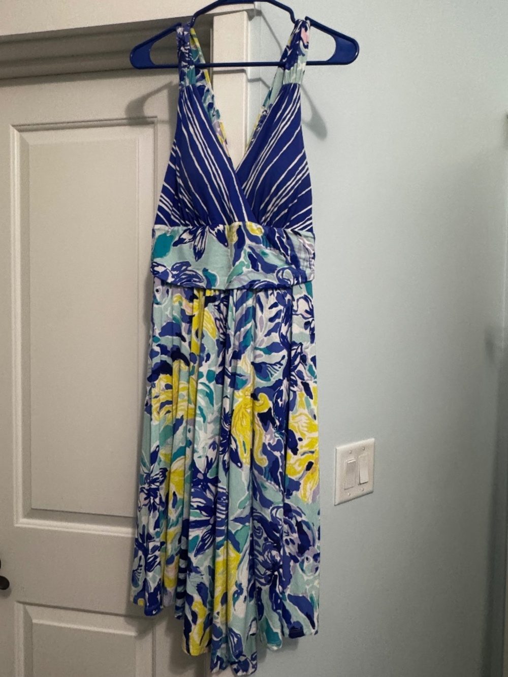 Lilly Pulitzer blue, yellow & white patterned dress